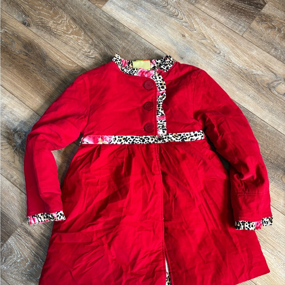 Penelope Mack Red Pea Coat with Leopard Trim size 6